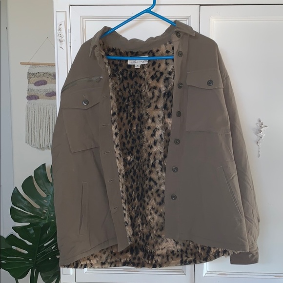 Tan/Green Leopard Print Utility Jacket - Picture 2 of 5
